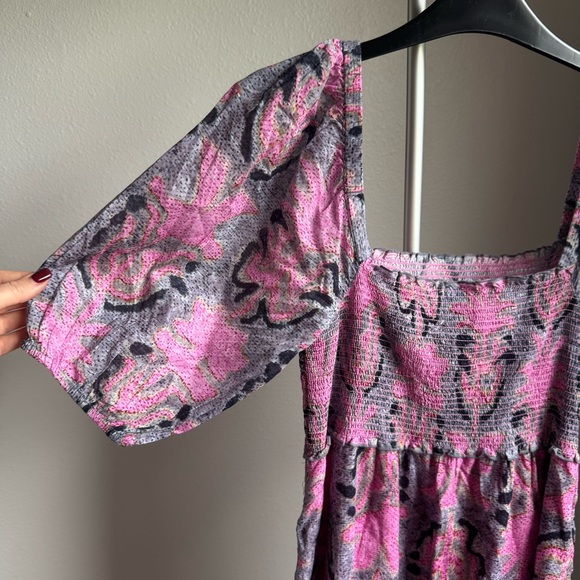 NIC + ZOE Petal Patch Floral Woven Square Neck Elbow Sleeve Ruffle Midi Dress - Picture 3 of 10